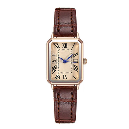 Retro Watches Classic Casual Quartz Dial Leather Strap Band Rectangle Clock Fashionable Wrist Watches for Women - BeeTrendyShop.COM