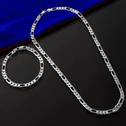 925 Sterling Silver 4mm Chain Necklace & Bracelet Set – Unisex Fine Jewelry