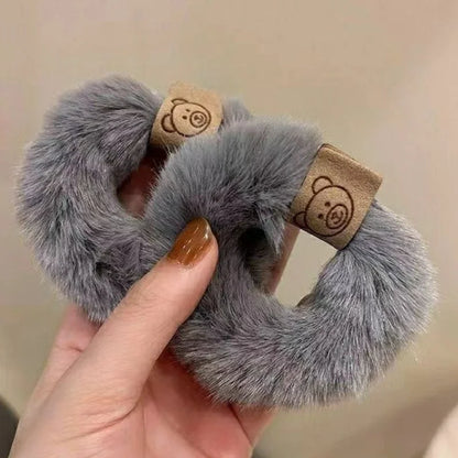 Korean Plush Bear Scrunchies - High Elastic Hair Ties - BeeTrendyShop.COM