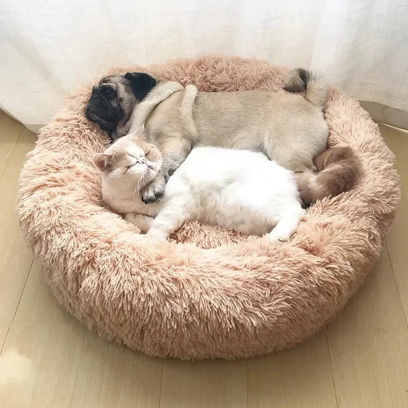 40-90cm Round Plush Pet Bed - Winter Warm Dog & Cat Bed for Medium-Large Pets