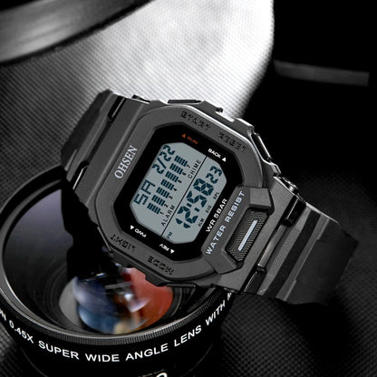Men's Outdoor Tactical Digital Watch – Green Silicone, Waterproof, Big Dial, Sport Wristwatch