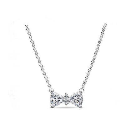 925 Sterling Silver Pink Bow Zircon Jewelry Set – Ring, Earrings, Bracelet & Necklace