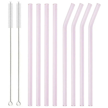 8Pcs Reusable Glass Straws – Colorful Eco-Friendly Borosilicate Drinking Straws
