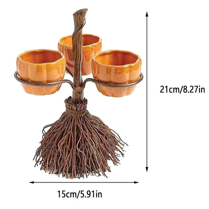 Halloween Pumpkin Snack & Dessert Tray – Party Buffet Display Rack with Witch Bowl & Cake Stand