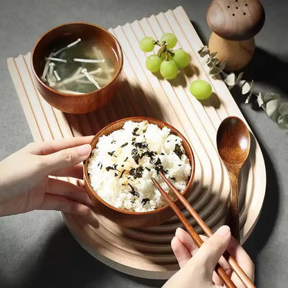 Japanese Jujube Wood Soup & Rice Bowl – Solid Wood Salad Bowl for Children, Baby & Adults