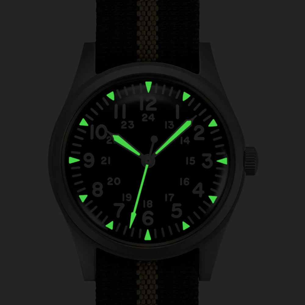 Military Watches for Men 34.5mm Quartz Super 2035 Movement Luminous Retro Wristwatch with Rugged Nylon Band 50m Waterproof - BeeTrendyShop.COM