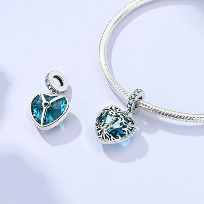 925 Sterling Silver Tree of Life & Peach Heart Charm Bead – Sweet Love DIY Jewelry