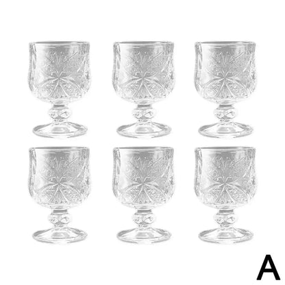 Diamond Carved Crystal Goblet – 6pcs High Foot Glass for Bar & Restaurant