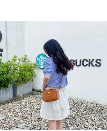 High quality women's PU rolling strip camera bag shoulder bag mobile phone bag casual crossbody bag - BeeTrendyShop.COM