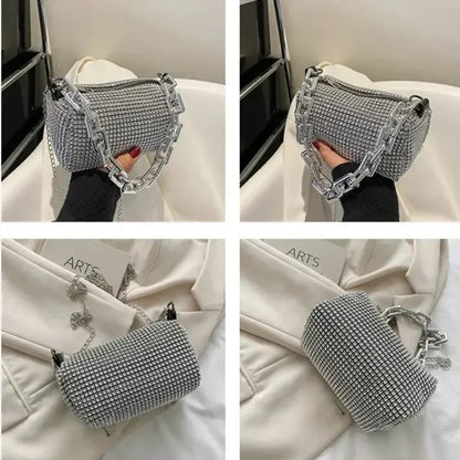 Allover Rhinestone Bucket Bag, Glitter Chain Prom Purse, Women's Mini Crossbody Bag - BeeTrendyShop.COM
