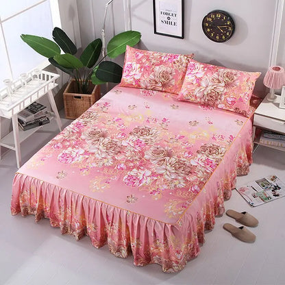 Flower Bedspread Non-Slip Bed Sheet Set – Soft Home Bedding Cover for King & Queen Size (1.5M/1.8M/2M)