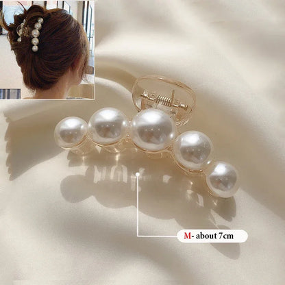 Korean Big Pearl Hair Claw Clip – Elegant Hairgrip Barrette for Women & Girls