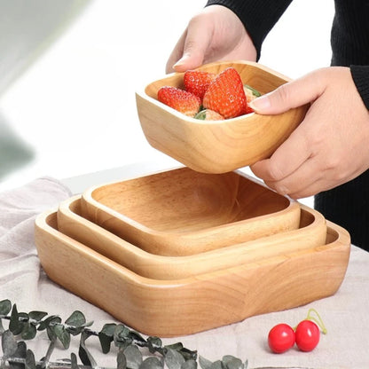Japanese Square Oak Wood Bowl – High-Grade Fruit, Salad & Dessert Snack Bowl