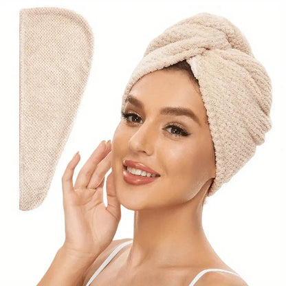 Solid Color Hair Towel Textured Dry Hair Cap 9.8 "X 25.5" Absorbent Hair Towel Wrap for Button-down Women - BeeTrendyShop.COM