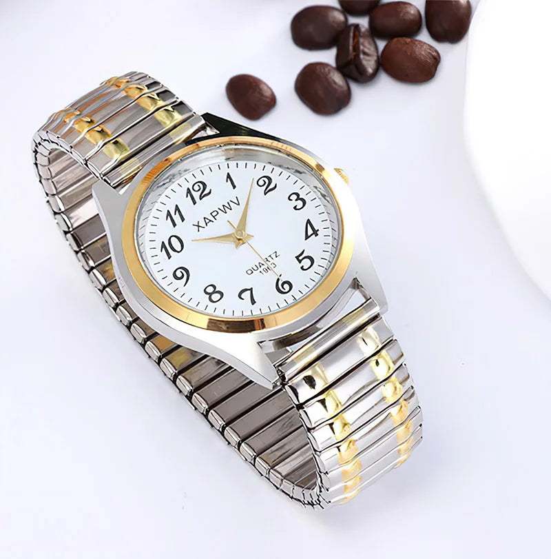 Classic Large Dial Elastic Quartz Fashionable Couple Watch Spring Steel Band Retro Large Digital Student Elderly Watches - BeeTrendyShop.COM
