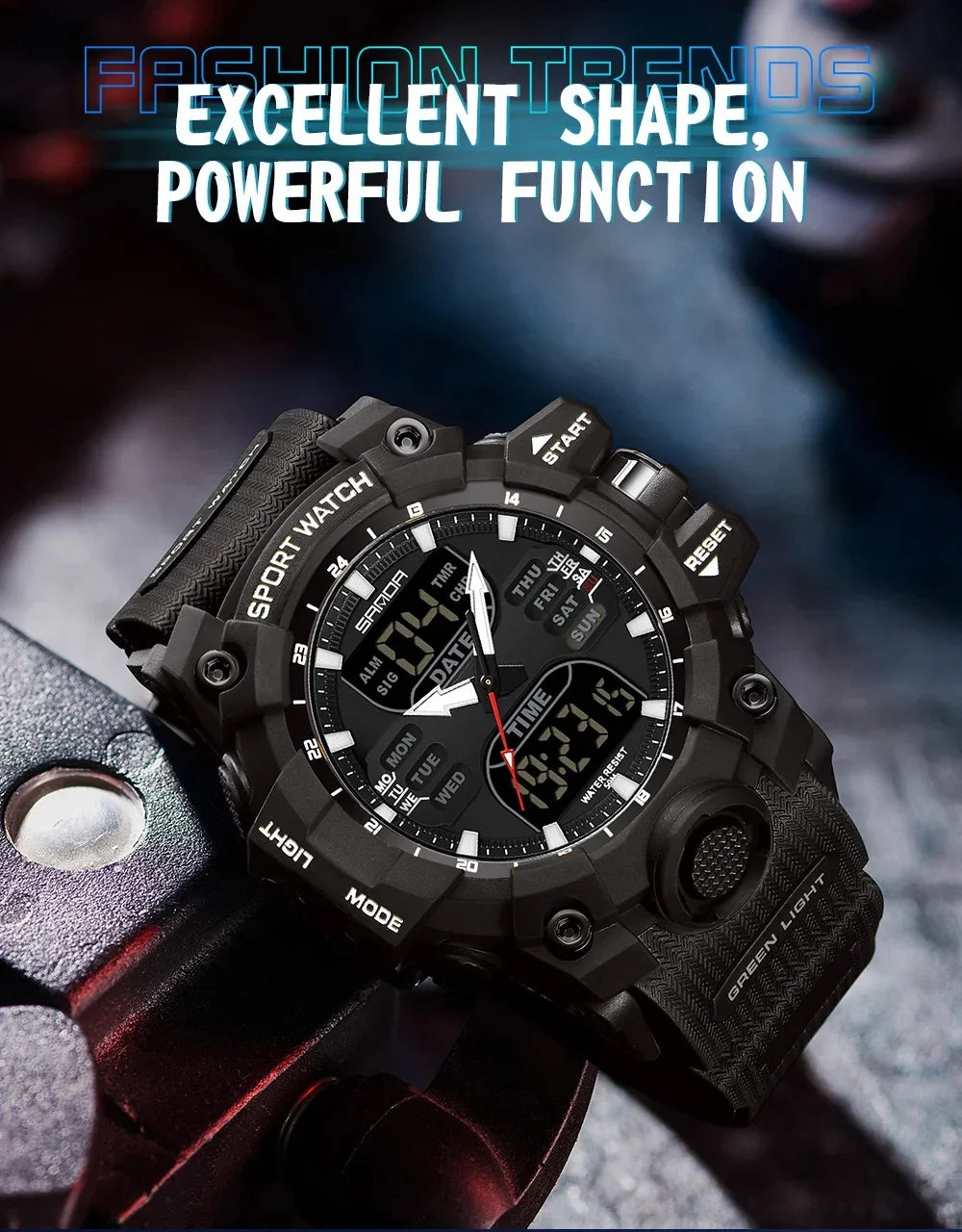 SANDA 6126  Digital Clock Dual Display Men Watches Waterproof Sports Watch Military Man Alarm Stopwatch Quartz Wristwatch Male