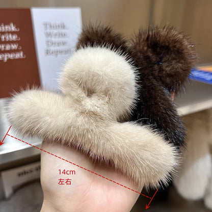 Faux Fur Ponytail Hair Claw Clip – Fluffy Shark Clip for Women & Girls