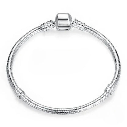 925 Sterling Silver Snake Bone Charm Bracelet – Smooth Handmade Jewelry for Women
