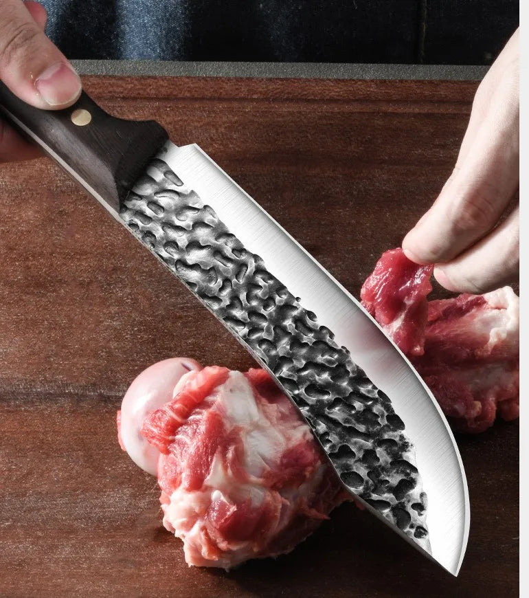 Forged Slaughter Boning Knife Stainless Steel Cleaver Knives for Meat Fruit Vegetables Wooden Handle Knife Kitchen Butcher Knife