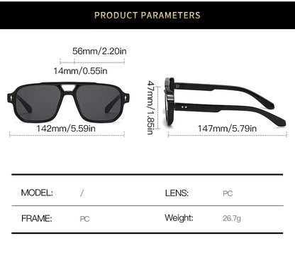 Retro Double Bridge Square Sunglasses – Luxury Rivet Design UV400 Unisex