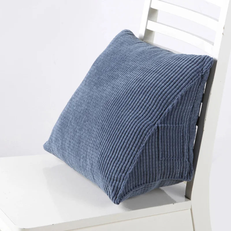 Corduroy Triangle Backrest Pillow 40x36x20cm – Wedge Reading & Support Cushion with Side Pocket for Bed, Sofa & Office
