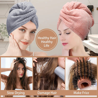 Solid Color Hair Towel Textured Dry Hair Cap 9.8 "X 25.5" Absorbent Hair Towel Wrap for Button-down Women - BeeTrendyShop.COM