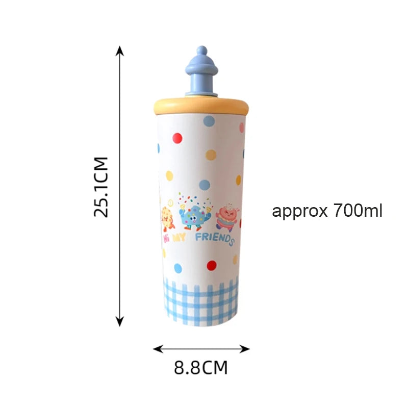 700ML Cute Thermos Bottle with Straw & Infuser – Stainless Steel Tea Cup for Women