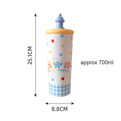 700ML Cute Thermos Bottle with Straw & Infuser – Stainless Steel Tea Cup for Women