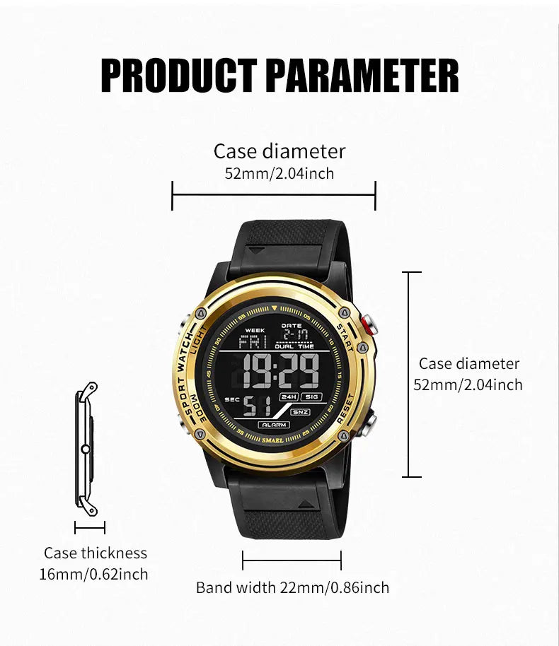 Digital Watches for Men  50m Waterproof  Sports Watches LED Big Dail Display Digital Stopwatch 8125 LED Watch Men's Wristwatches