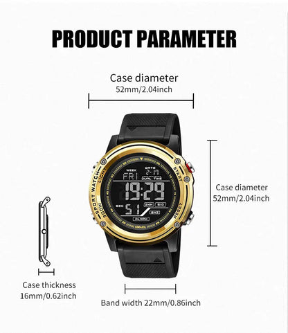 Men's Digital Sport Watch – 50M Waterproof, LED, Stopwatch, Military Tactical Wristwatch