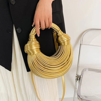 Handbags for Women 2025 New Gold Luxury Designer Brand Handwoven Noodle Bags Rope Knotted Pulled Hobo Silver Evening Clutch Chic - BeeTrendyShop.COM
