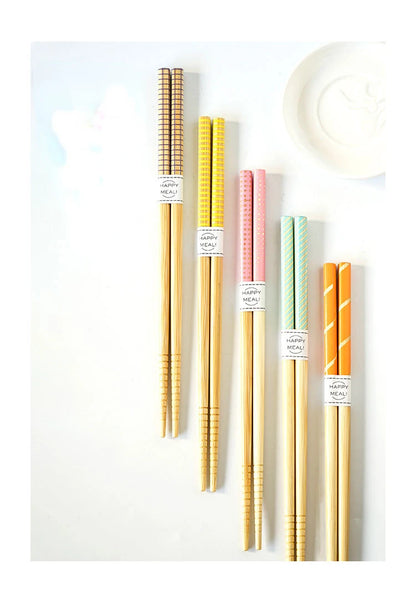 5-Pair Cute Multi-Color Bamboo Chopsticks Set – Non-Slip Household Wooden Tableware