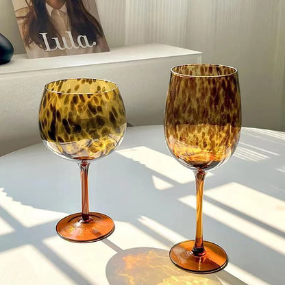 Vintage Leopard Print Wine Glass – Art Goblet for Cocktail Whisky Burgundy