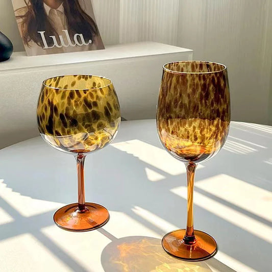 Wine Glass Vintage Leopard Print Glass Cup Burgundy Bordeaux Art Goblet Cocktail Whisky Wine Drinkware Home Kitchen Accessories