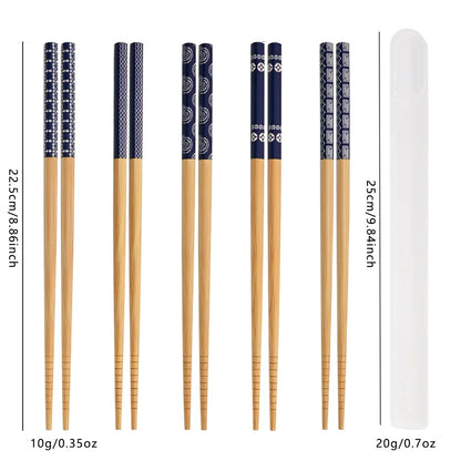 Portable Anti-Skid Handmade Bamboo Chopsticks Set – Japanese Style Natural Wood Reusable Chopsticks