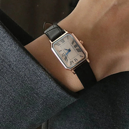 Retro Watches Classic Casual Quartz Dial Leather Strap Band Rectangle Clock Fashionable Wrist Watches for Women - BeeTrendyShop.COM