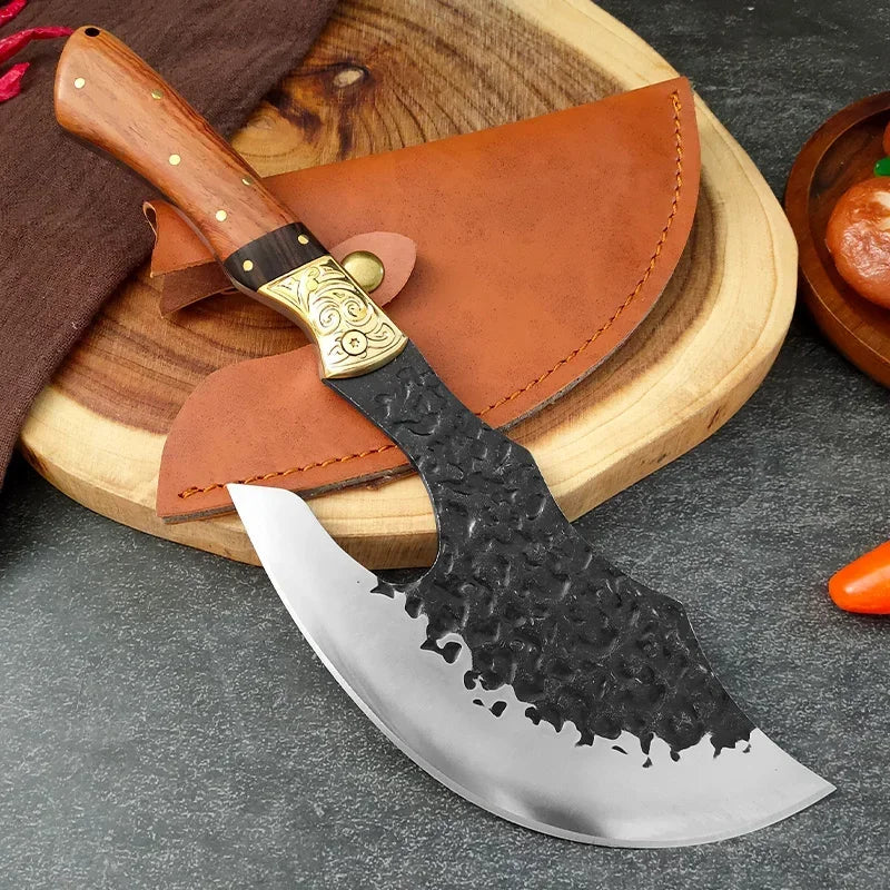 High Hardness Butcher's Knife BBQ Meat Fruit Cutting Utility Knife Professional Bone Chopping Axe Wood Handle Chef Slicing Knife
