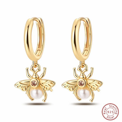 Pandach 925 Silver Pearl Bee Star Moon Stud Earrings – Trending Fashion Jewelry for Women