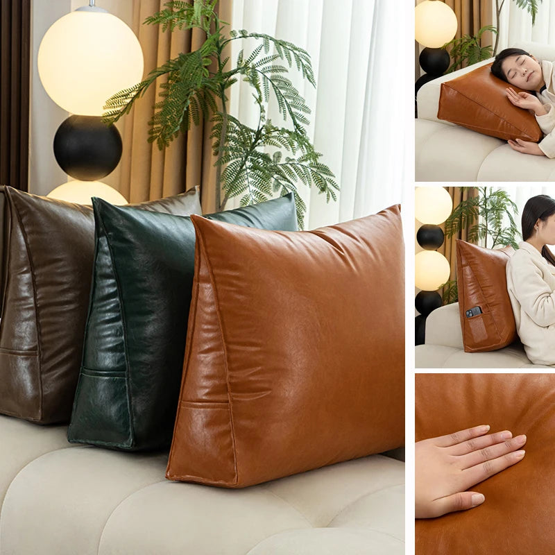 Waterproof PU Leather Triangle Headboard Cushion 60x20x50cm – Anti-Scratch Big Backrest for Bed & Tatami