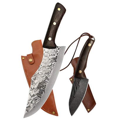 Handmade Forged Meat Cleaver & Boning Knife – Kitchen, Fishing & BBQ Knife with Cover