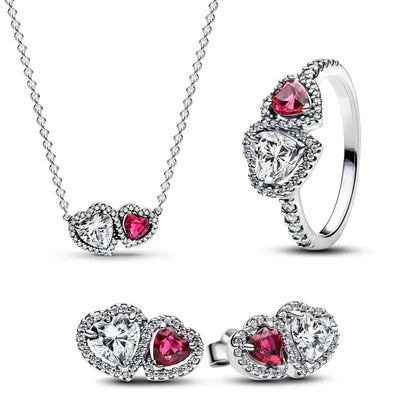 925 Sterling Silver Pink Bow Zircon Jewelry Set – Ring, Earrings, Bracelet & Necklace