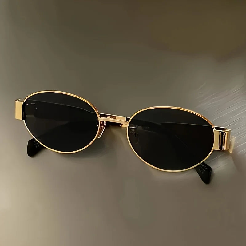 Metallic high-end full-sided oval-shaped sunglasses, a retro, simple and fashionable daily wear item