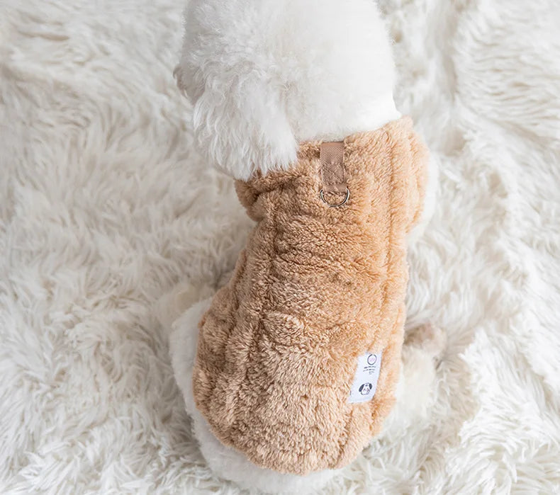 Cozy Bear Fleece Vest for Dogs & Cats - Winter Pet Apparel with Leash Buckle