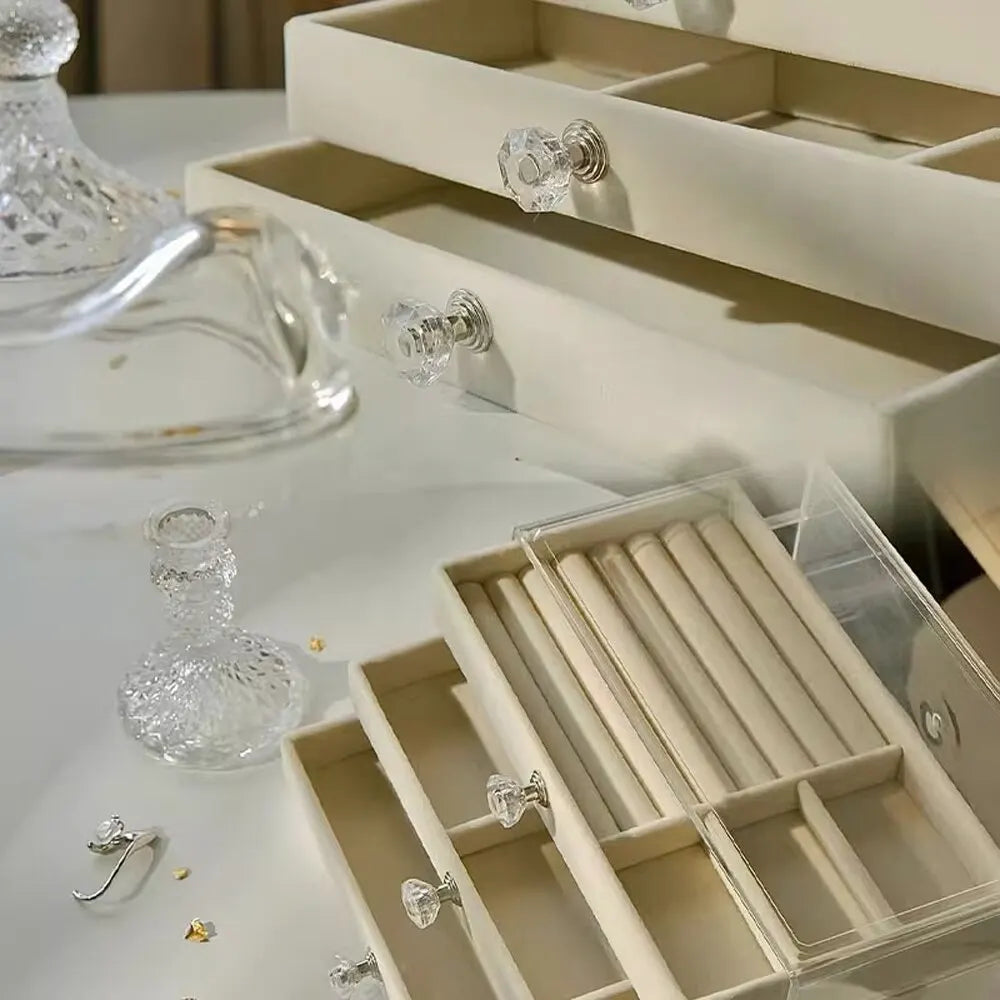 3-Layer Flannel Jewelry Box with Drawers – Earrings, Necklaces & Rings Organizer
