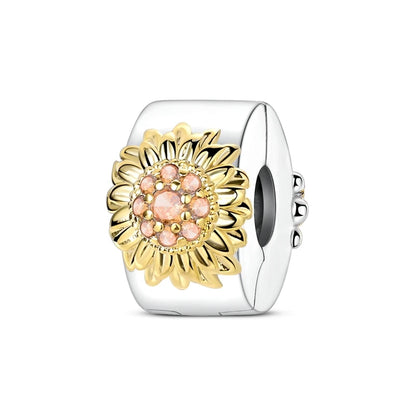 925 Sterling Silver Sunflower & Lucky Stars Charm – Sun Moon Diamond DIY Jewelry