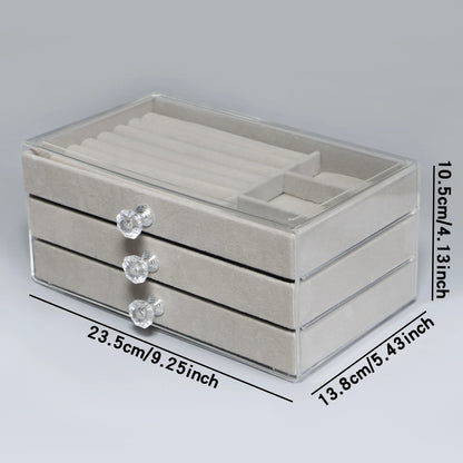 3-Layer Flannel Jewelry Box with Drawers – Earrings, Necklaces & Rings Organizer