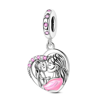 925 Sterling Silver Mom & Daughter Heart Charm – Mother's Day DIY Jewelry
