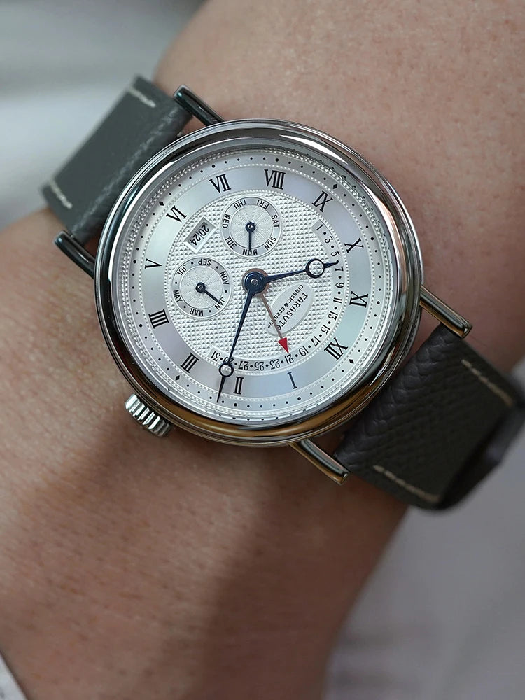 FARASUTE Men's Mechanical Watch Flyback Function Seagull Movement Month Display Week Display Calendar YearDisplay Sapphire Watch