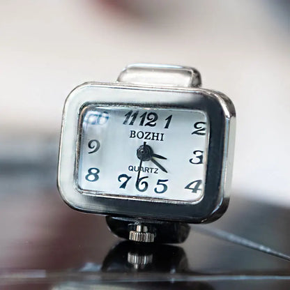 Vintage Punk Finger Watch Mini Elastic Strap Alloy Watches Couple Rings Jewelry Clock Retro Roman Quartz Watch Rings Women Men - BeeTrendyShop.COM