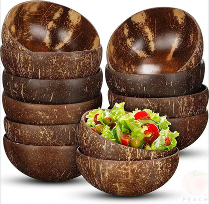 Natural Coconut Shell Bowls – Reusable Wooden Salad & Breakfast Serving Bowls for Parties